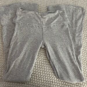 Ribbed Modal Mid-Rise Foldover Flared
Trousers in Grey Oh Polly